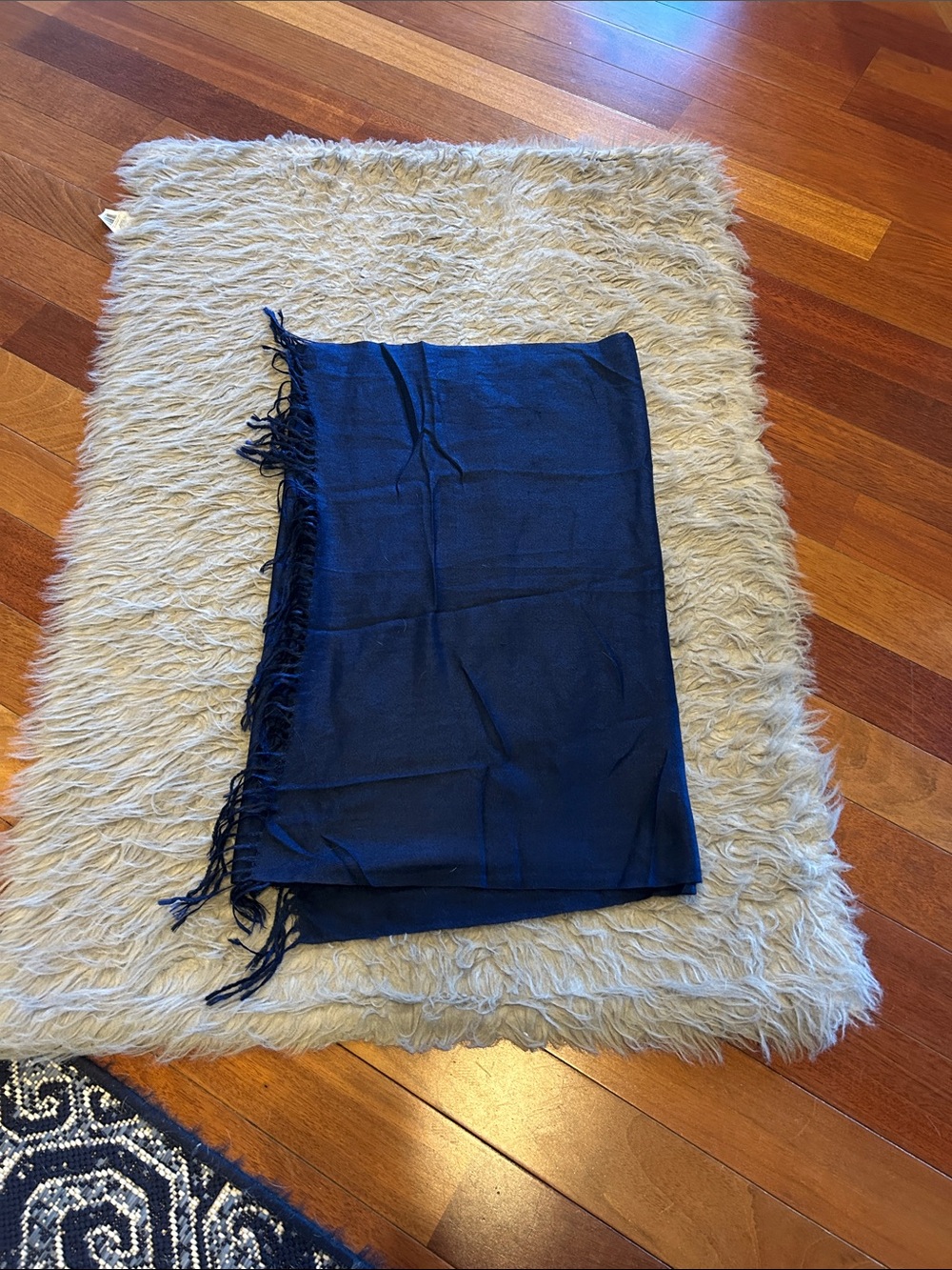 Passport Vintage Cashmere Blend Navy Blue Fringed Scarf